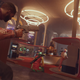 a man wearing a leather jacket and holding a pistol sneaking around in deathloop